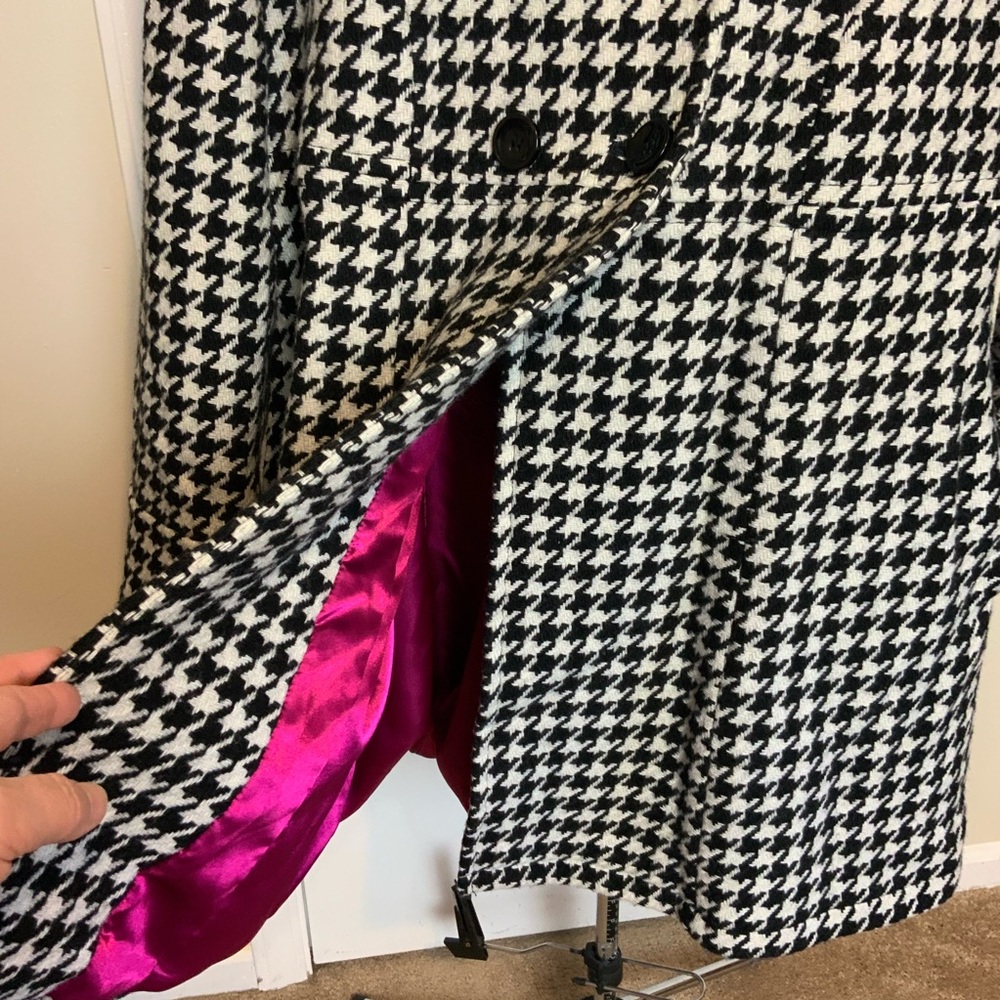 Like New Cato Wool Blend Geometric Pea Coat Herringbone Black/White - Picture 6 of 16